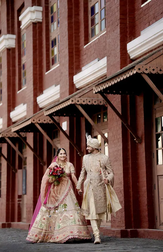 Couple walking at a heritage building