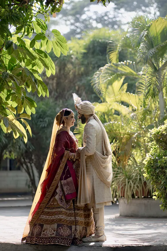Couple in a lush garden